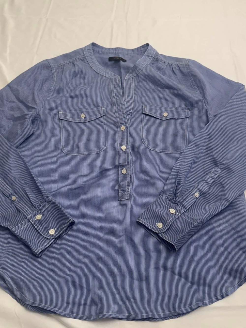 J.CREW Women Blue White Striped  Button-Up Top Long Sleeve S Pockets NWOT
